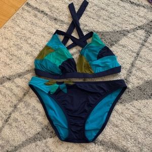 Lucky navy bikini tankini swimsuit embroidery